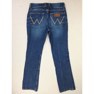 Wrangler Size 9 Juniors Womens 34" Inseam Bootcut Blue Denim 5 Pocket Logo Jeans